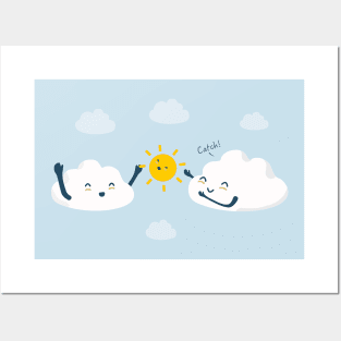 Sun and Clouds Kawaii Style Posters and Art